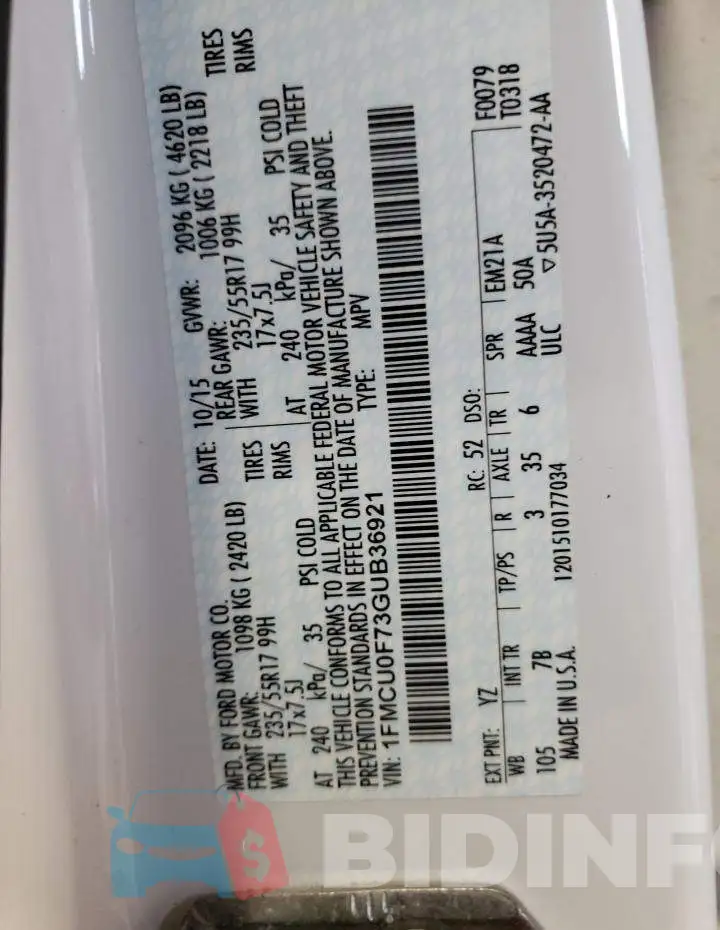 1FMCU0F73GUB36921 Photo# 10