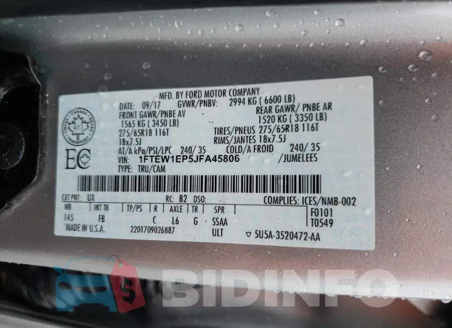 1FTEW1EP5JFA45806 Photo# 10