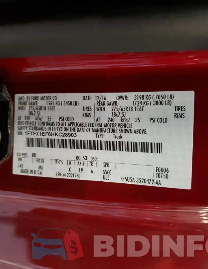 1FTFX1EF6HKC28903 Photo# 10
