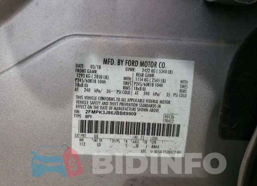 2FMPK3J86JBB89909 Photo# 10