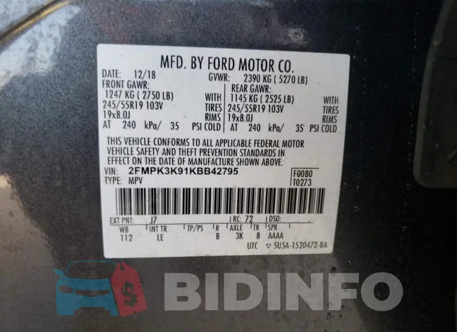 2FMPK3K91KBB42795 Photo# 10