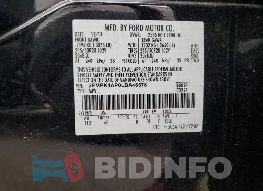 2FMPK4AP0LBA46678 Photo# 10