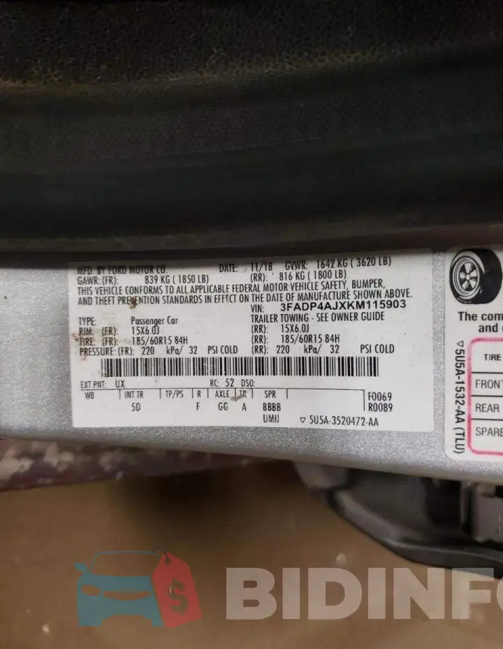 3FADP4AJXKM115903 Photo# 10