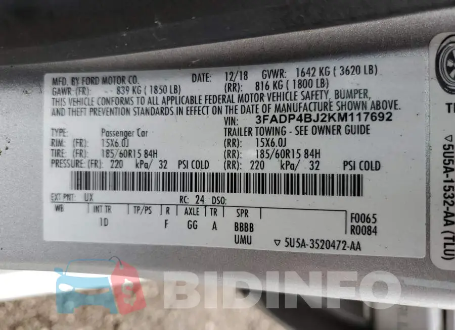 3FADP4BJ2KM117692 Photo# 10