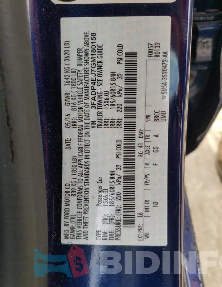 3FADP4EJ7GM180158 Photo# 10