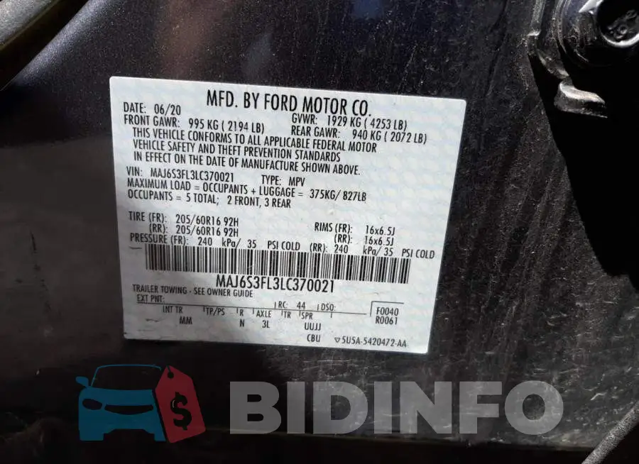 MAJ6S3FL3LC370021 Photo# 10