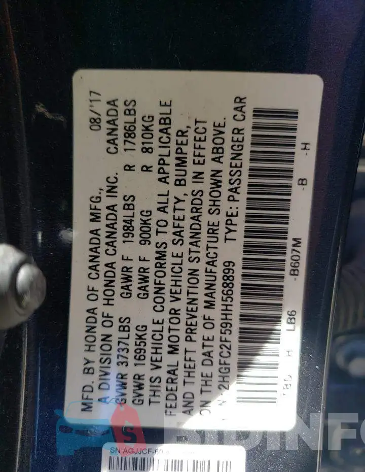 2HGFC2F59HH568899 Photo# 10