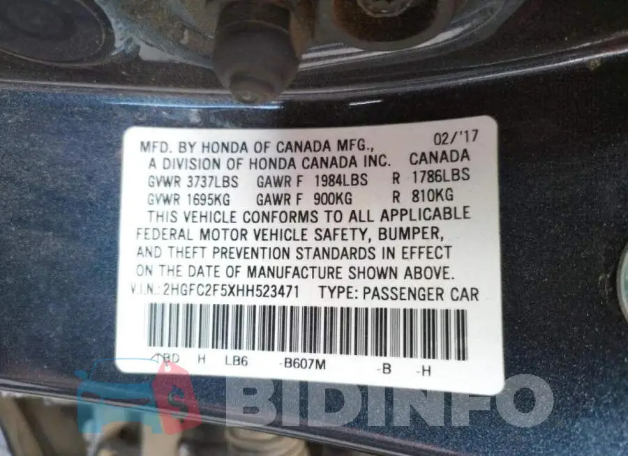 2HGFC2F5XHH523471 Photo# 10