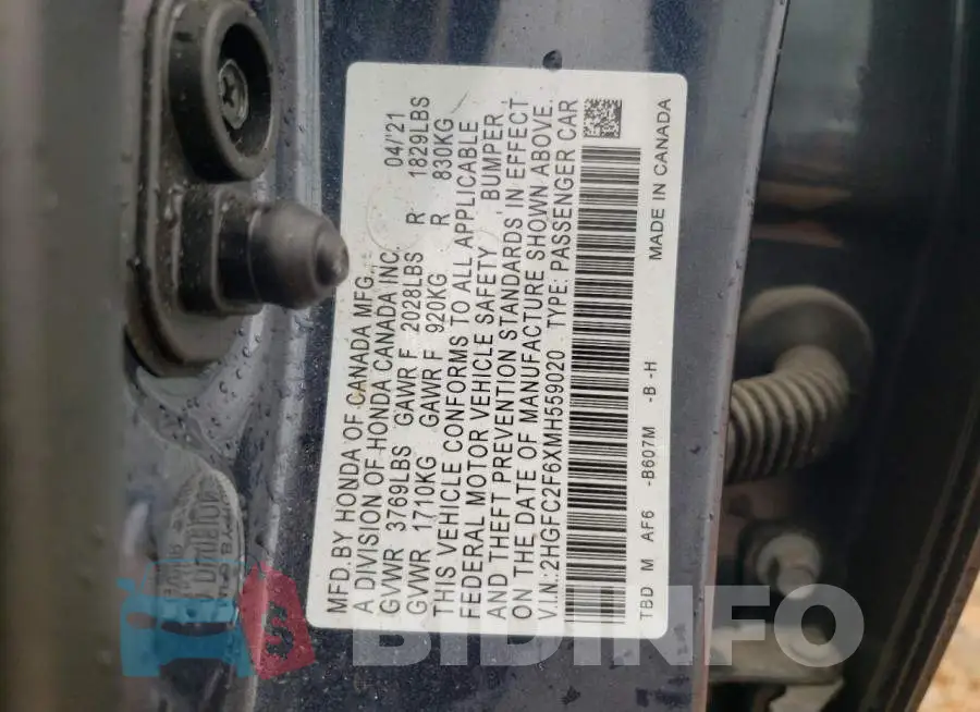 2HGFC2F6XMH559020 Photo# 10