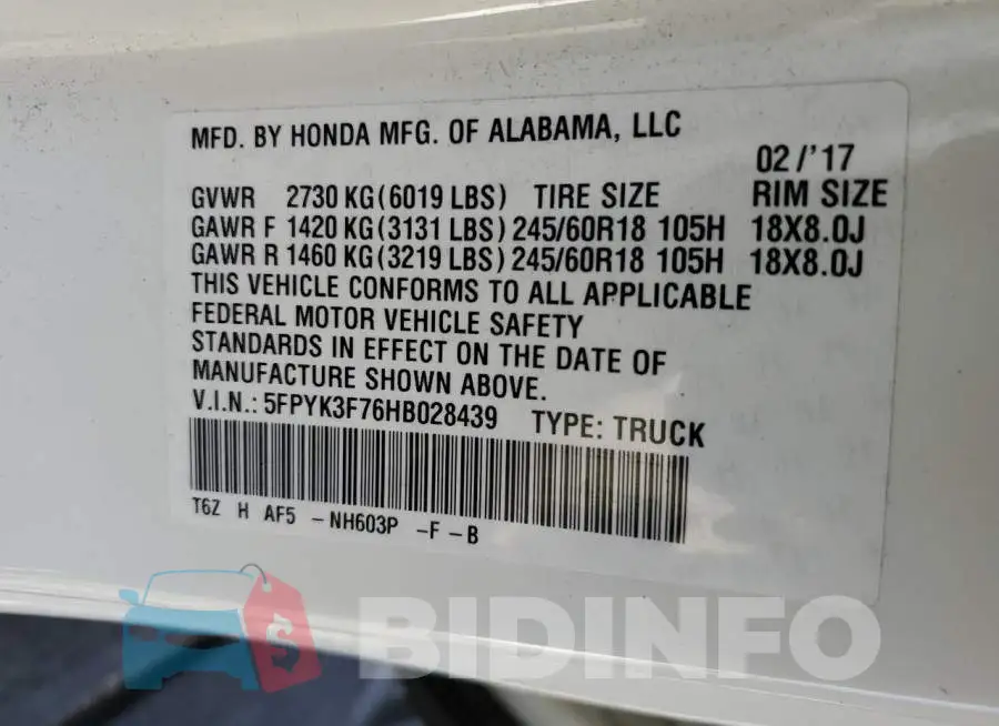 5FPYK3F76HB028439 Photo# 10