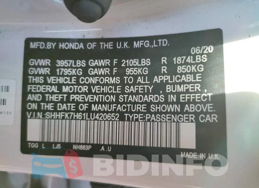 SHHFK7H61LU420652 Photo# 10