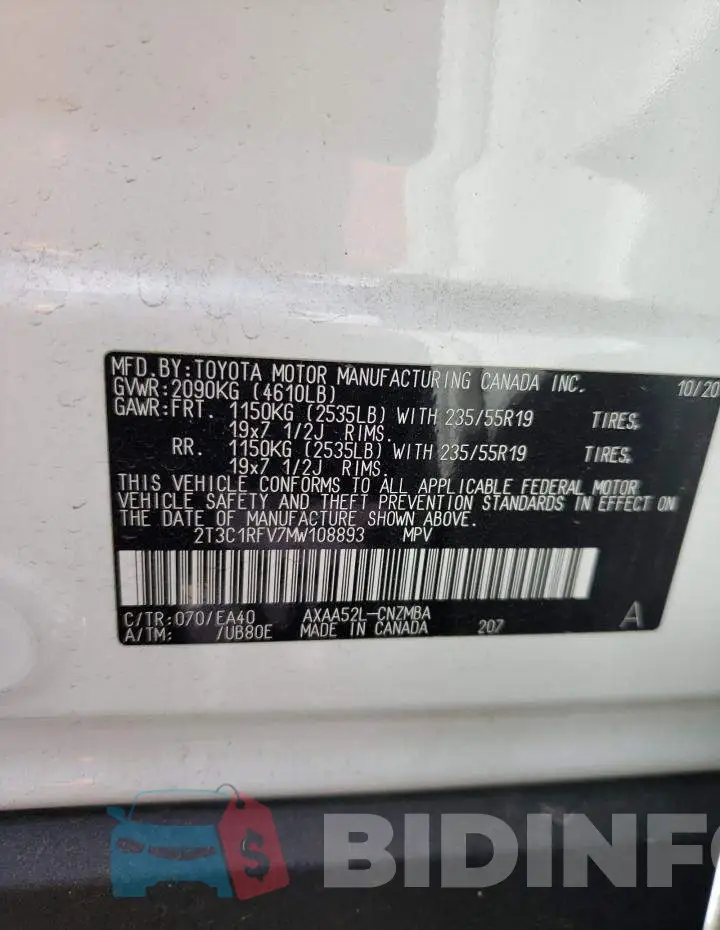 2T3C1RFV7MW108893 Photo# 10