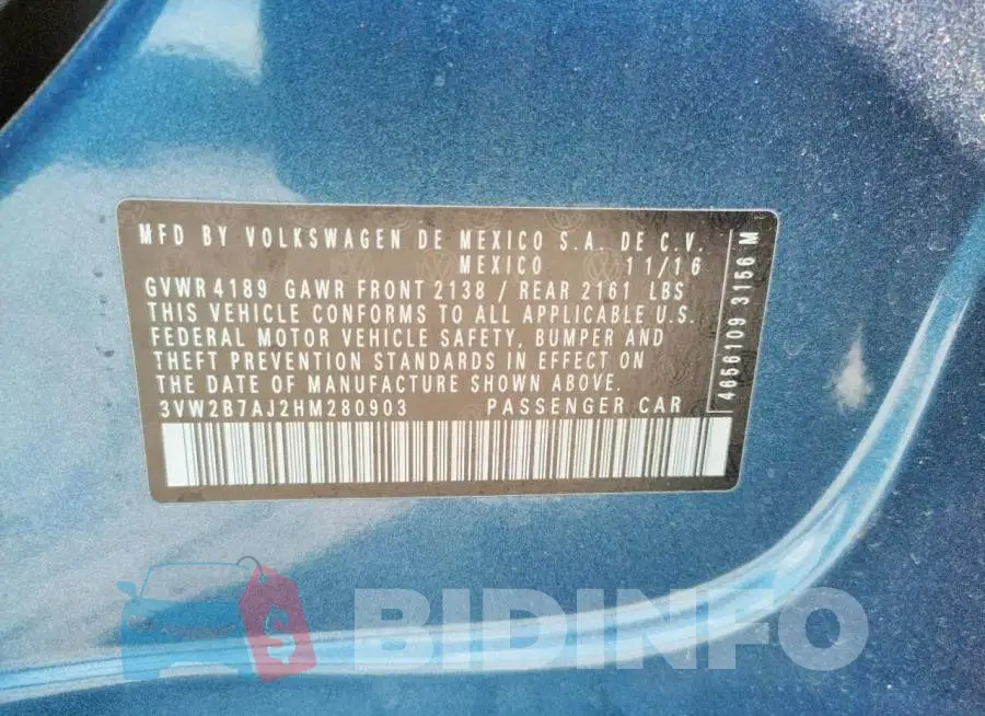 3VW2B7AJ2HM280903 Photo# 10