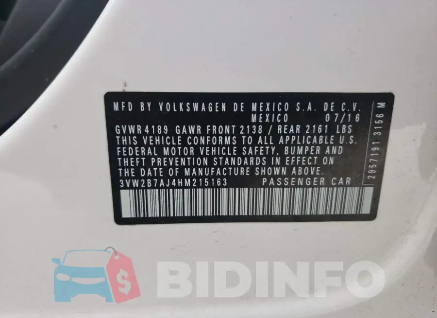 3VW2B7AJ4HM215163 Photo# 10