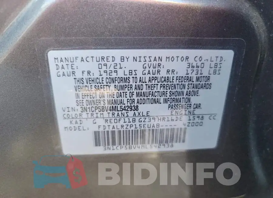 3N1CP5BV4ML542938 Photo# 10