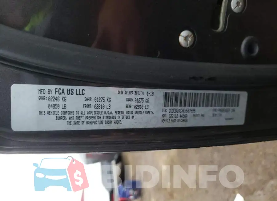 2C3CDZAGXKH587599 Photo# 10