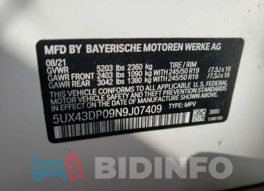 5UX43DP09N9J07409 Photo# 10