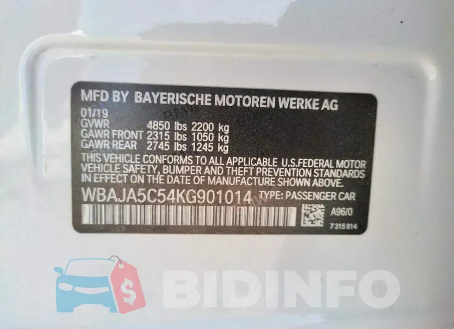 WBAJA5C54KG901014 Photo# 10