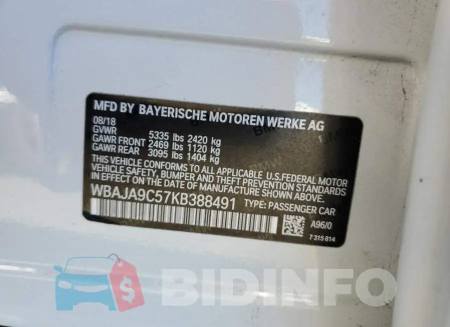 WBAJA9C57KB388491 Photo# 10