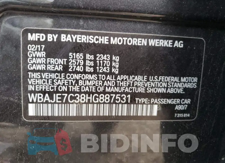 WBAJE7C38HG887531 Photo# 10