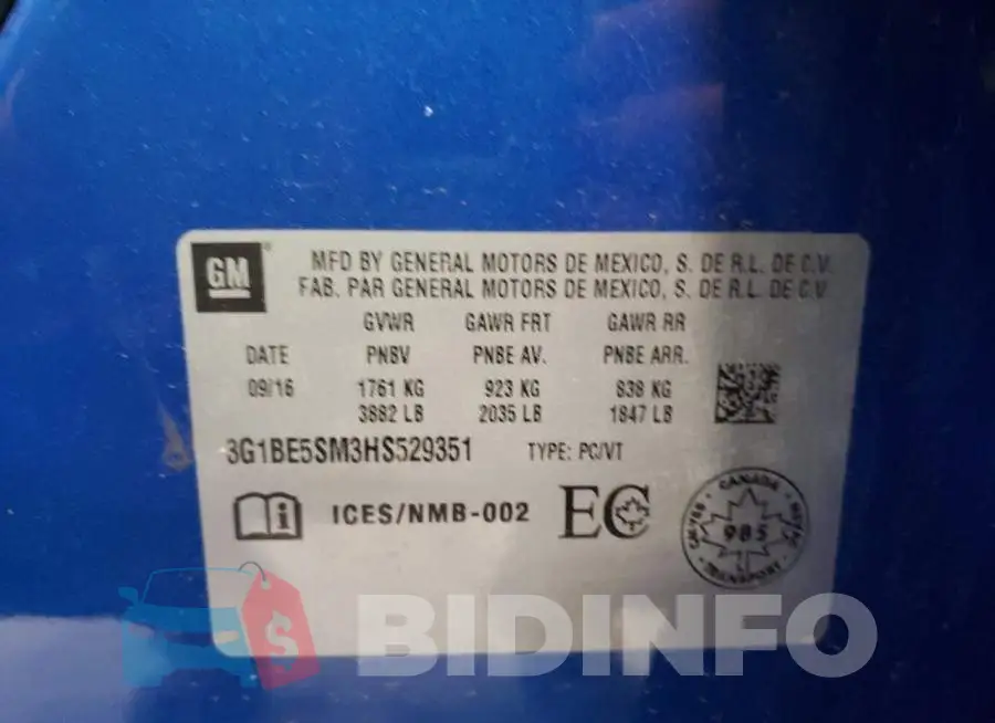 3G1BE5SM3HS529351 Photo# 10