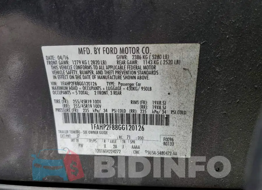 1FAHP2F88GG120126 Photo# 10