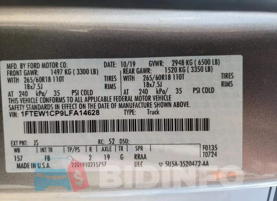 1FTEW1CP9LFA14628 Photo# 10