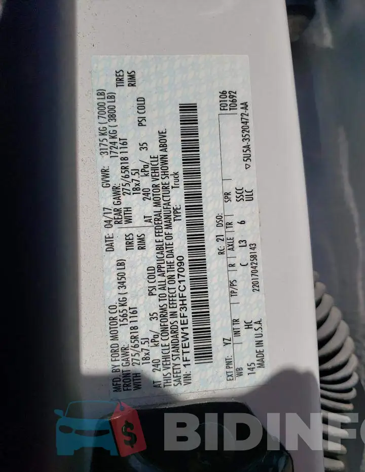 1FTEW1EF3HFC17090 Photo# 10
