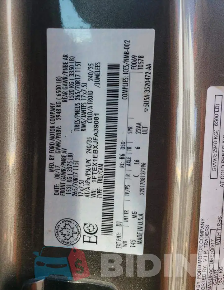 1FTEX1EBXJFA39081 Photo# 10