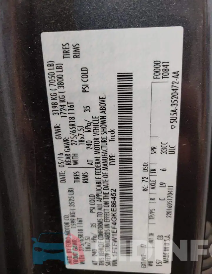 1FTFW1EF4GKE86452 Photo# 10