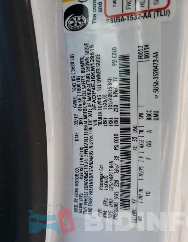 3FADP4EJ6KM129615 Photo# 10