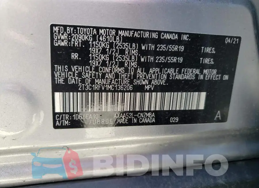 2T3C1RFV1MC136206 Photo# 10