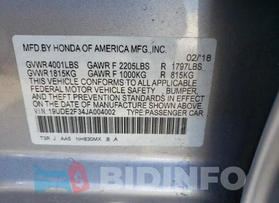 19UDE2F34JA004002 Photo# 10