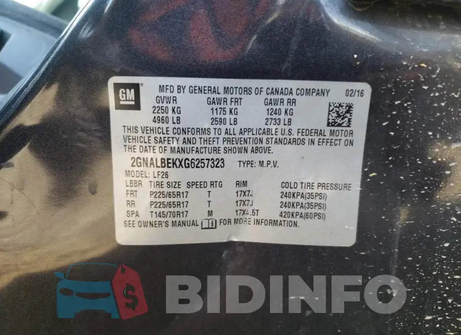 2GNALBEKXG6257323 Photo# 10