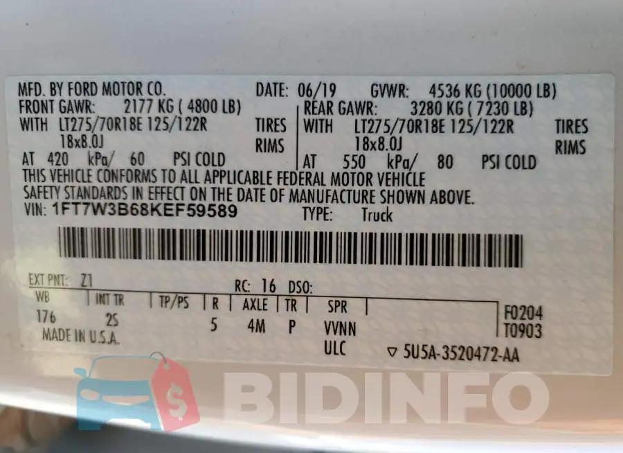 1FT7W3B68KEF59589 Photo# 10
