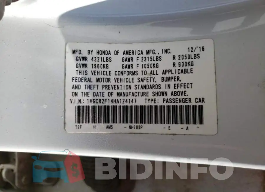 1HGCR2F14HA124147 Photo# 10