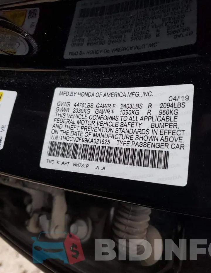 1HGCV2F99KA021525 Photo# 10