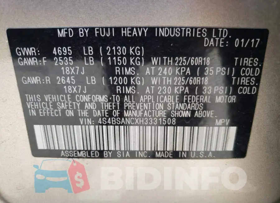 4S4BSANCXH3331508 Photo# 10