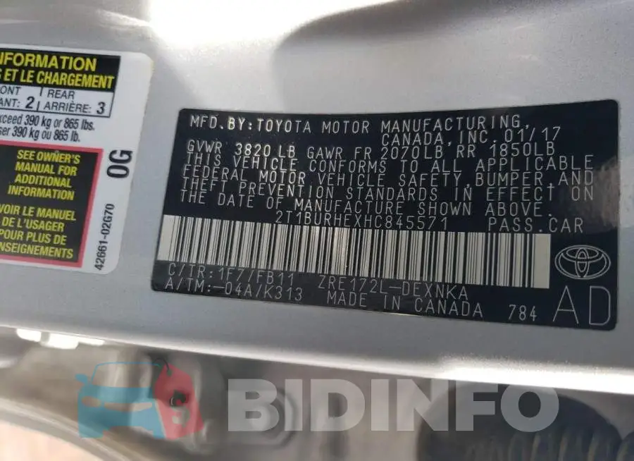 2T1BURHEXHC845571 Photo# 10