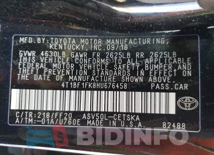 4T1BF1FK8HU676458 Photo# 10