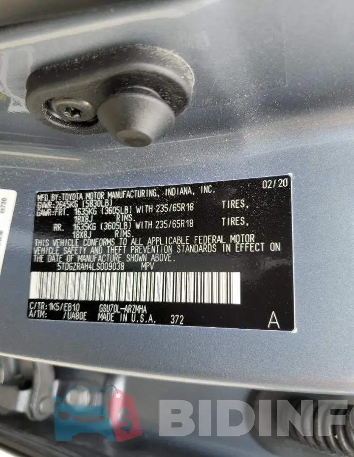 5TDGZRAH4LS009038 Photo# 10
