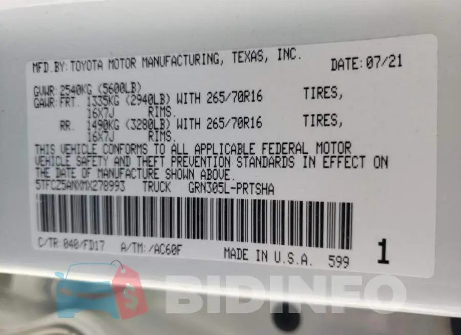 5TFCZ5ANXMX278993 Photo# 10