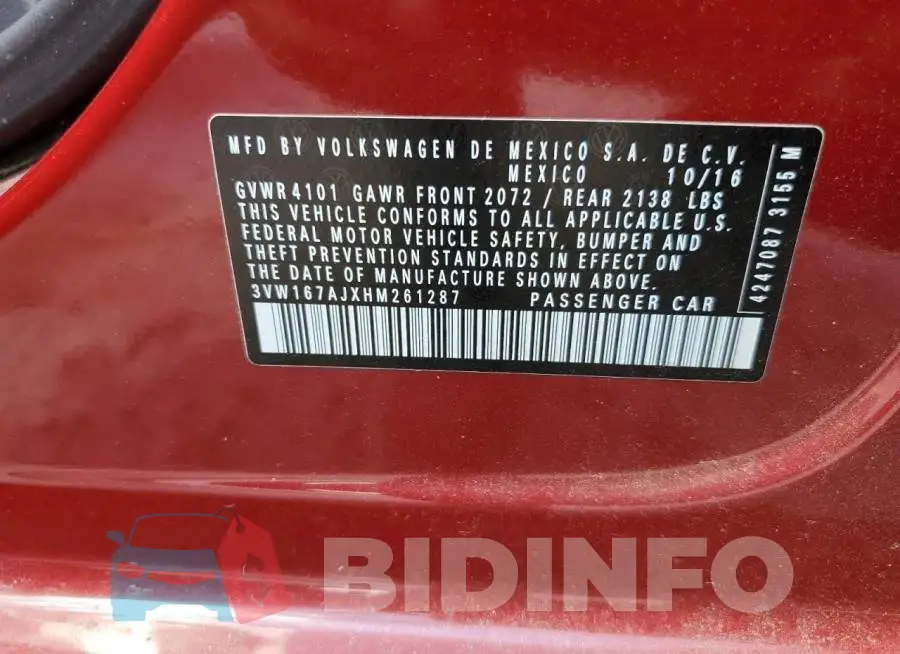 3VW167AJXHM261287 Photo# 10