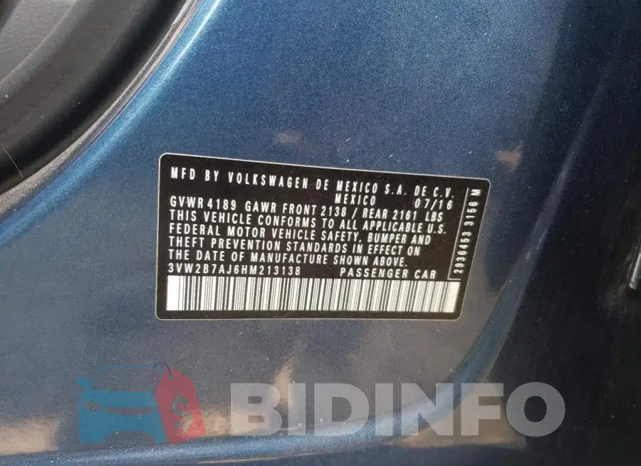 3VW2B7AJ6HM213138 Photo# 9