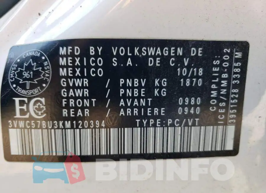 3VWC57BU3KM120394 Photo# 10