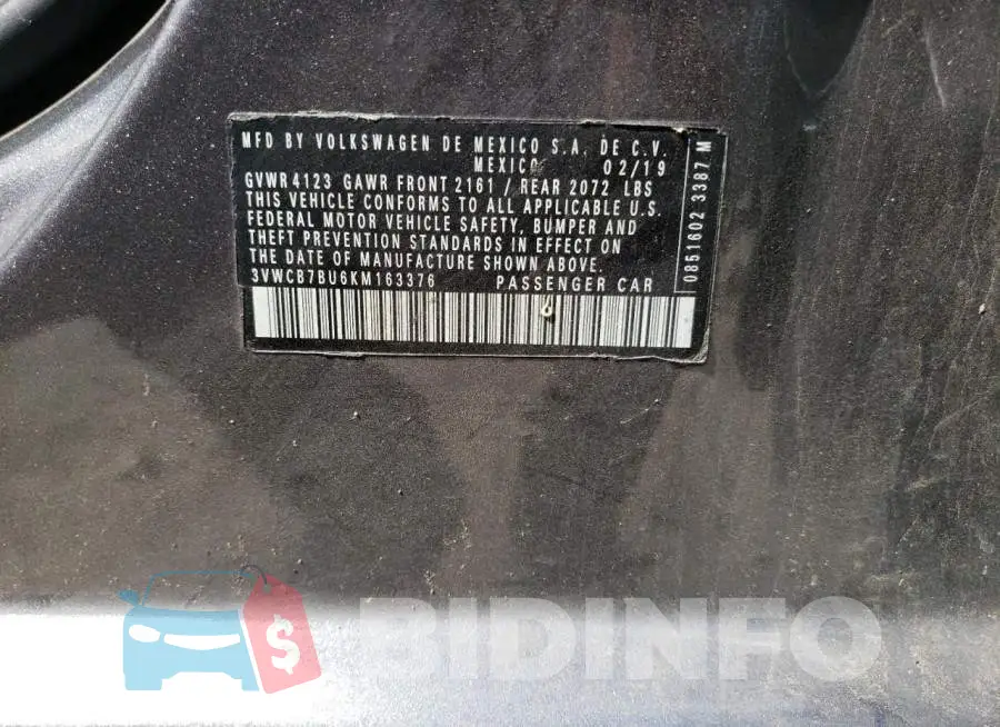 3VWCB7BU6KM163376 Photo# 10