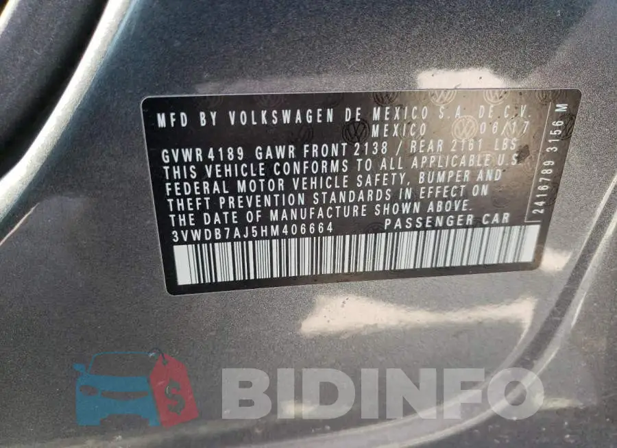 3VWDB7AJ5HM406664 Photo# 10