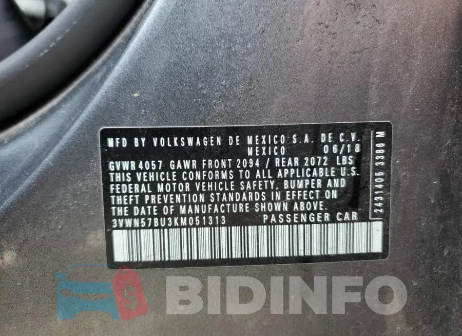 3VWN57BU3KM051313 Photo# 10
