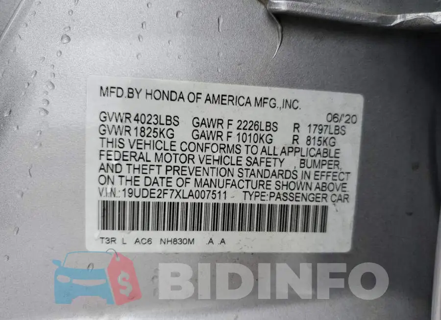 19UDE2F7XLA007511 Photo# 10