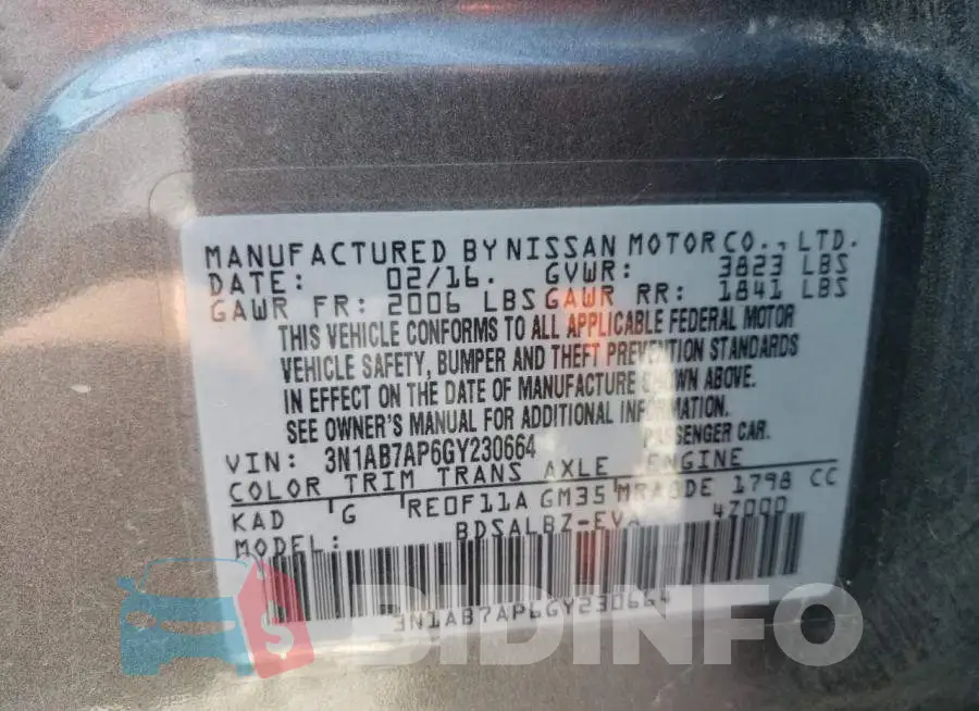 3N1AB7AP6GY230664 Photo# 10